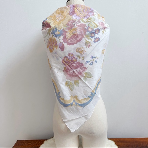 Cotton White Pink Summer Floral Square Scarf Made in Italy - Picture 2 of 9